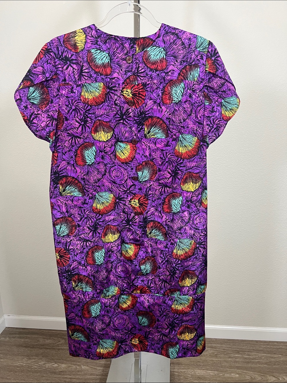 Vintage Handmade Purple Floral Shell Print Housedress Grandmacore Housewife